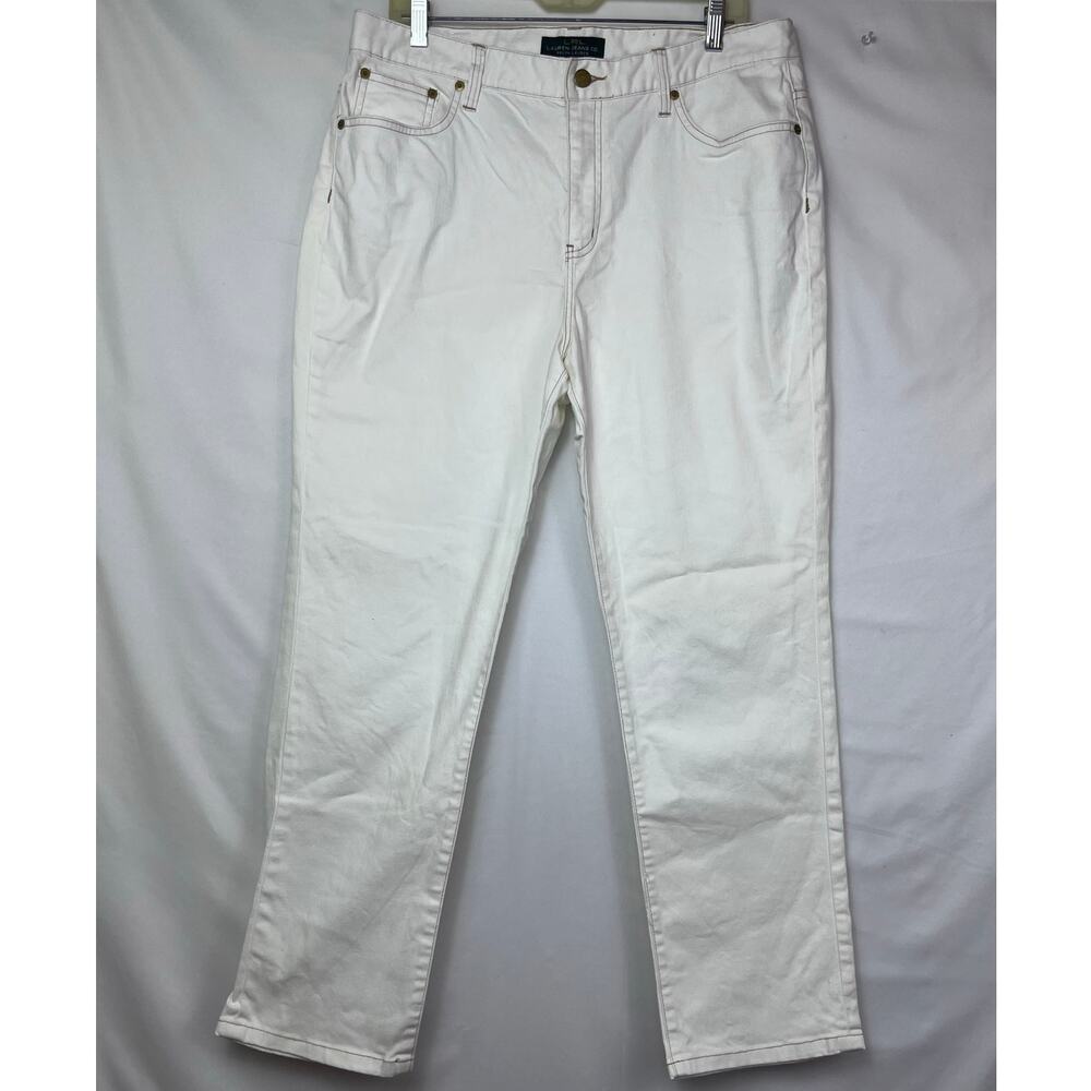 Lauren Ralph Lauren Women's Size 14 White Straight Leg Gold Detailed Pants